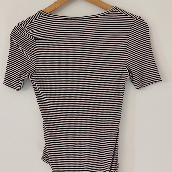 Topshop Short Sleeve Navy Blue/Pink Striped Bodysuit US Size 2 - Picture 8 of 10